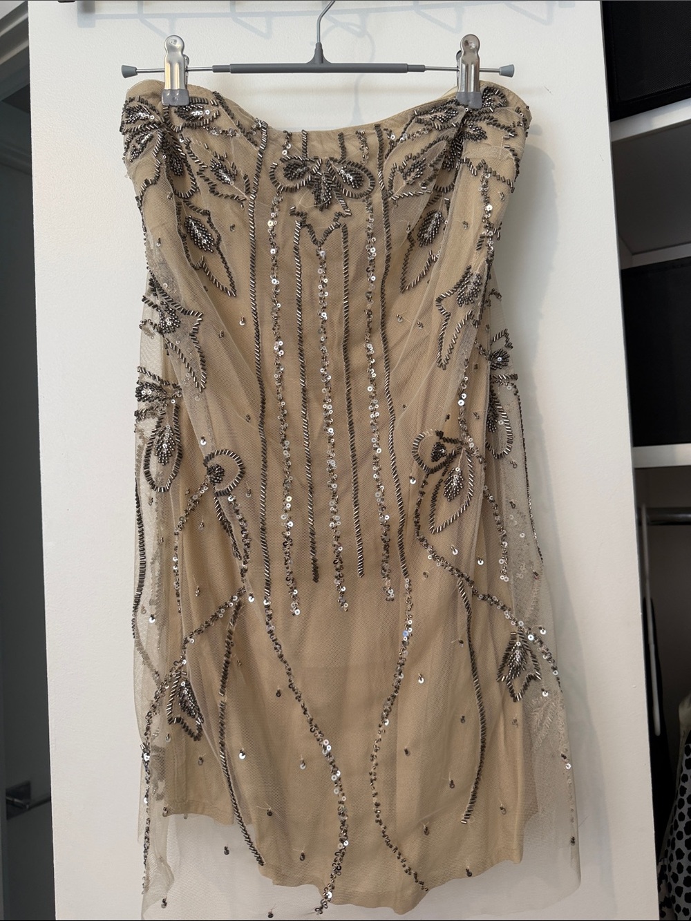 Urban Outfitters Strapless Beaded Nude-Tan Cocktail Dress